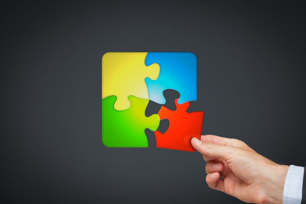 Product customization concept represented by customer collecting puzzle.